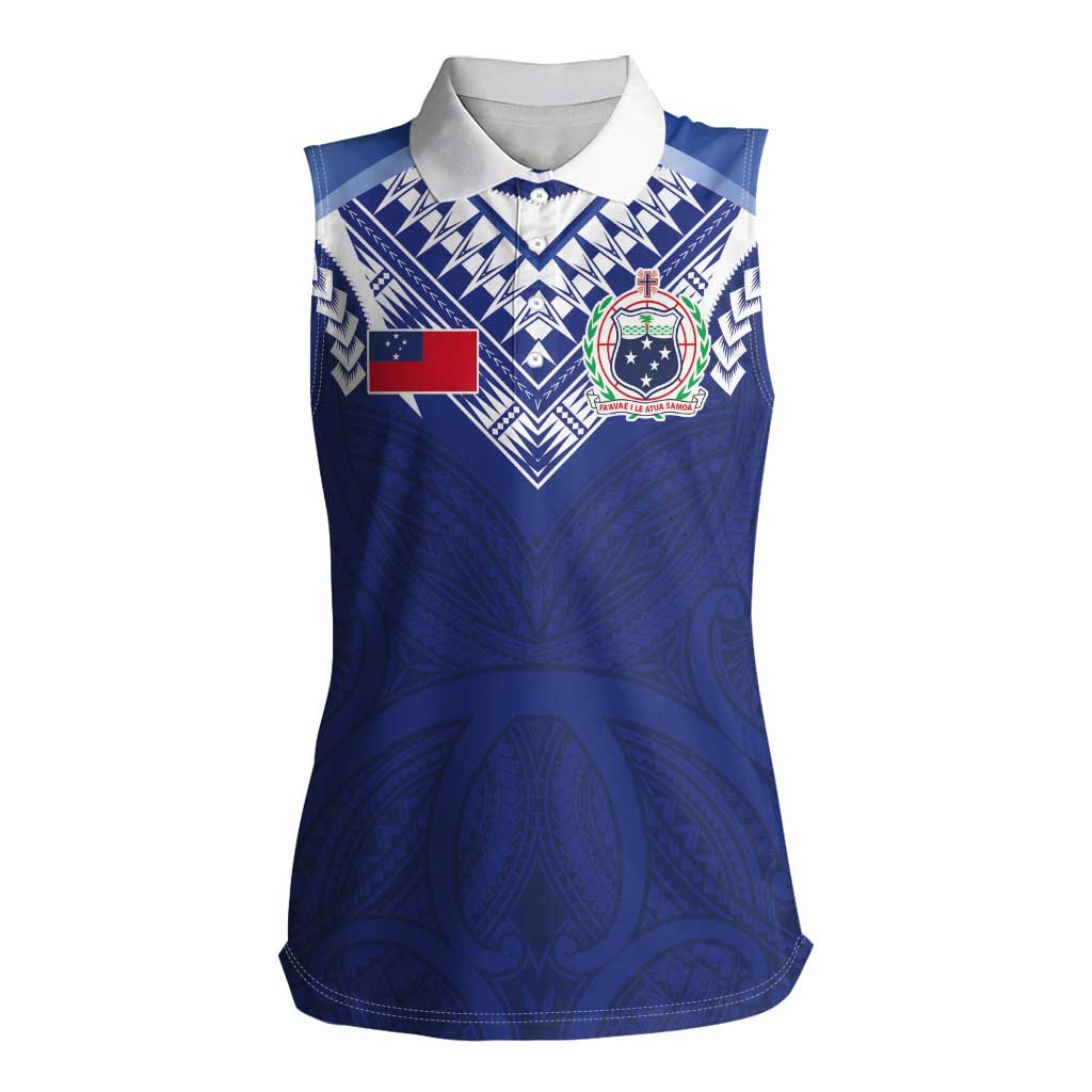 Custom Samoa Rugby Women Sleeveless Polo Shirt Pacific Motifs - Polynesian Pride