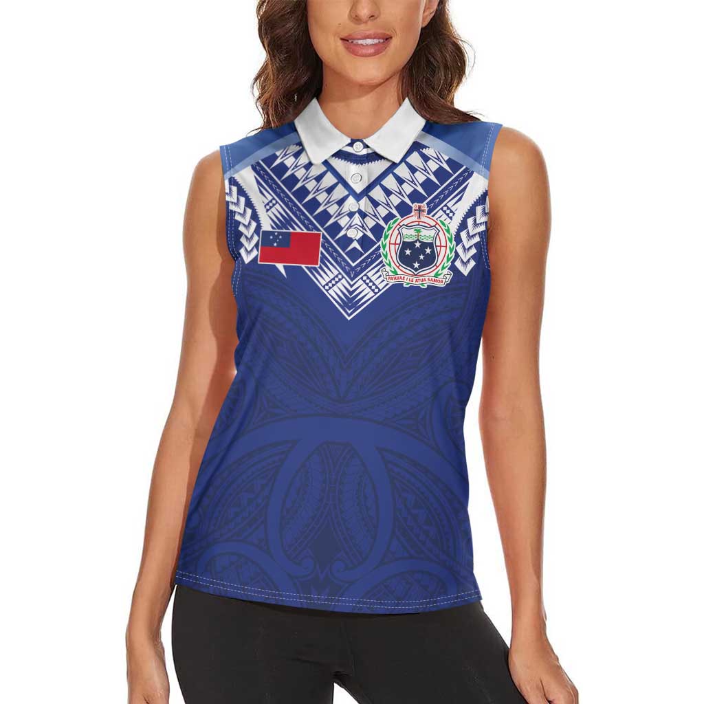 Custom Samoa Rugby Women Sleeveless Polo Shirt Pacific Motifs - Polynesian Pride