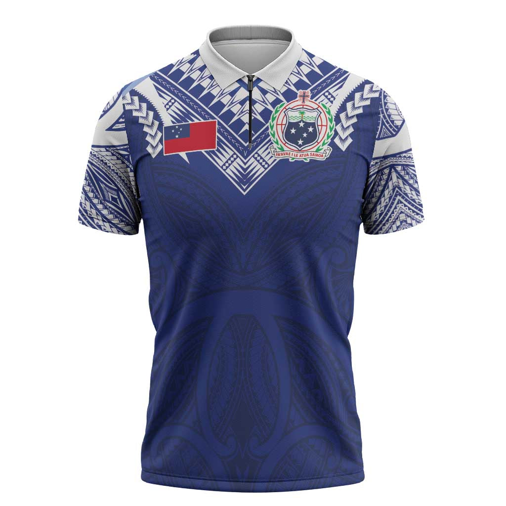 Custom Samoa Rugby Zipper Polo Shirt Pacific Motifs - Polynesian Pride