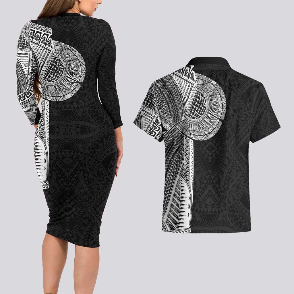 Samoan Tatau Couples Matching Long Sleeve Bodycon Dress and Hawaiian Shirt Art Tribal Traditional Tattoos - Polynesian Pride
