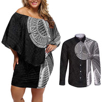 Samoan Tatau Couples Matching Off Shoulder Short Dress and Long Sleeve Button Shirt Art Tribal Traditional Tattoos - Polynesian Pride