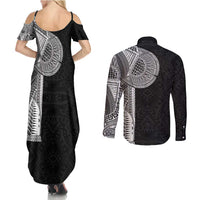 Samoan Tatau Couples Matching Summer Maxi Dress and Long Sleeve Button Shirt Art Tribal Traditional Tattoos - Polynesian Pride