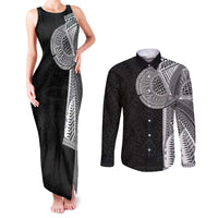 Samoan Tatau Couples Matching Tank Maxi Dress and Long Sleeve Button Shirt Art Tribal Traditional Tattoos - Polynesian Pride
