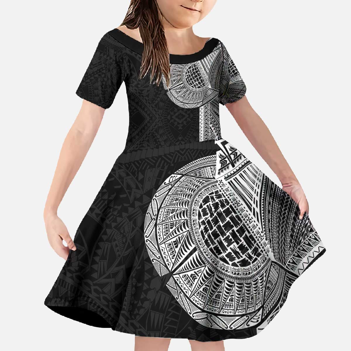 Samoan Tatau Family Matching Off The Shoulder Long Sleeve Dress and Hawaiian Shirt Art Tribal Traditional Tattoos - Polynesian Pride