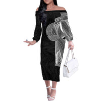 Samoan Tatau Family Matching Off The Shoulder Long Sleeve Dress and Hawaiian Shirt Art Tribal Traditional Tattoos - Polynesian Pride