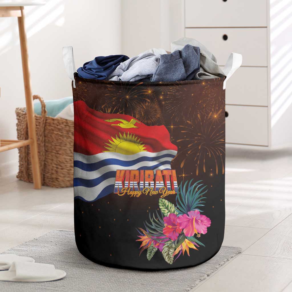 Kiribati Flag and Fireworks Laundry Basket First Place Welcome the New Year - Polynesian Pride