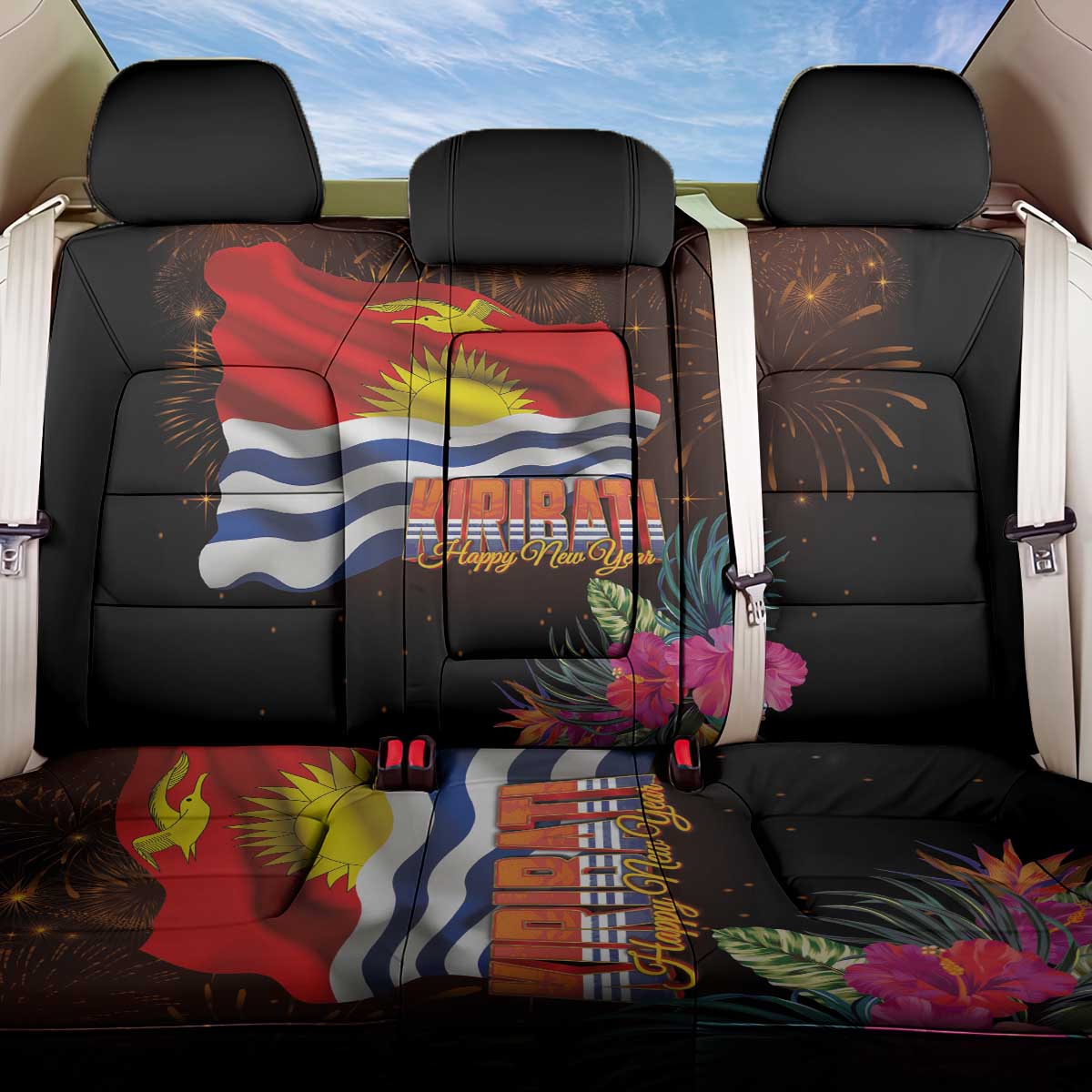 Kiribati Flag and Fireworks Back Car Seat Cover First Place Welcome the New Year - Polynesian Pride