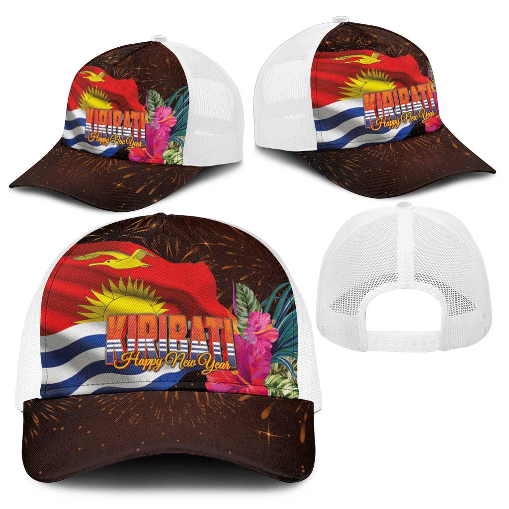 Kiribati Flag and Fireworks Baseball Net Cap First Place Welcome the New Year - Polynesian Pride