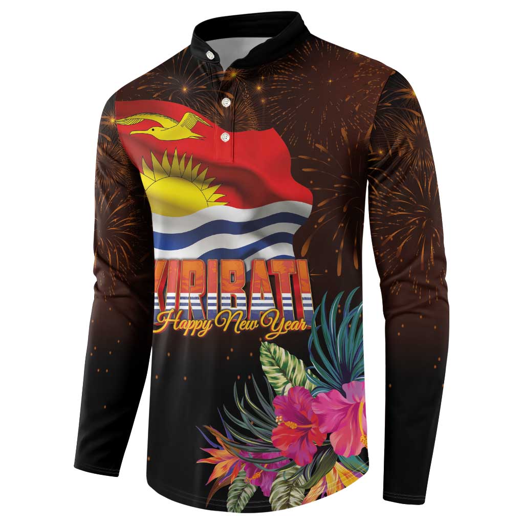 Kiribati Flag and Fireworks Button Sweatshirt First Place Welcome the New Year - Polynesian Pride