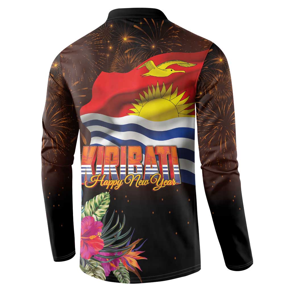 Kiribati Flag and Fireworks Button Sweatshirt First Place Welcome the New Year - Polynesian Pride