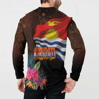 Kiribati Flag and Fireworks Button Sweatshirt First Place Welcome the New Year - Polynesian Pride