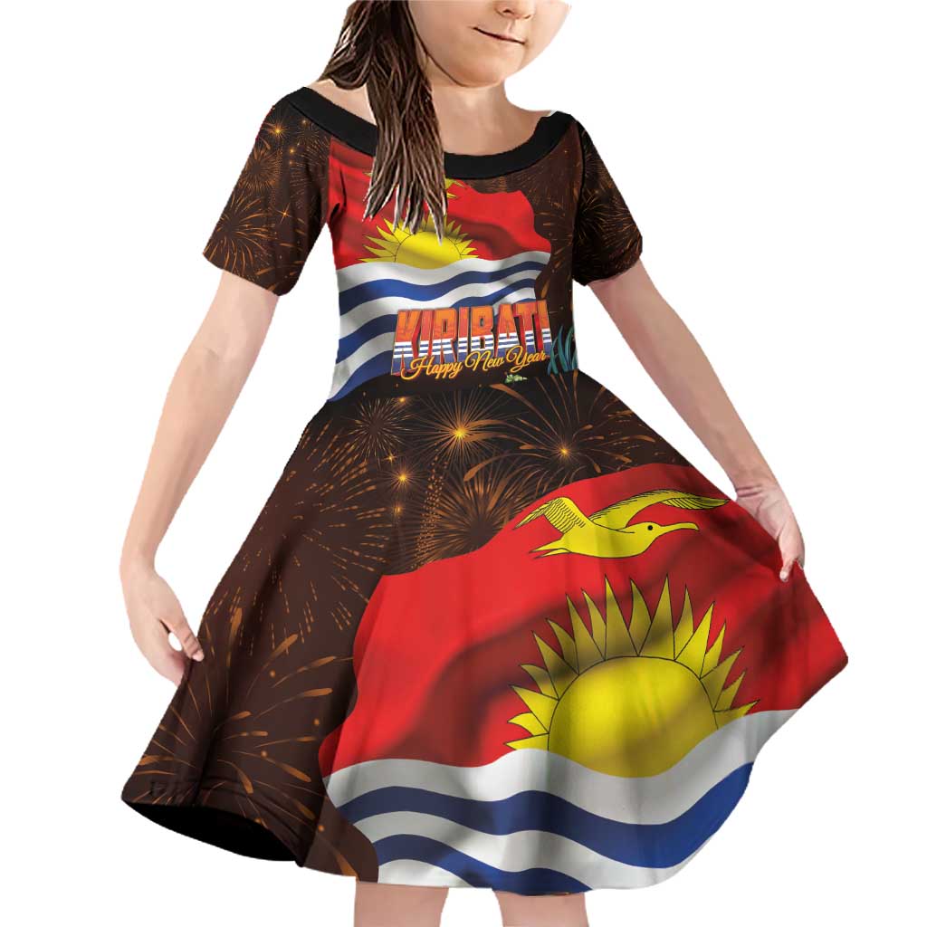 Kiribati Flag and Fireworks Family Matching Off Shoulder Short Dress and Hawaiian Shirt First Place Welcome the New Year - Polynesian Pride