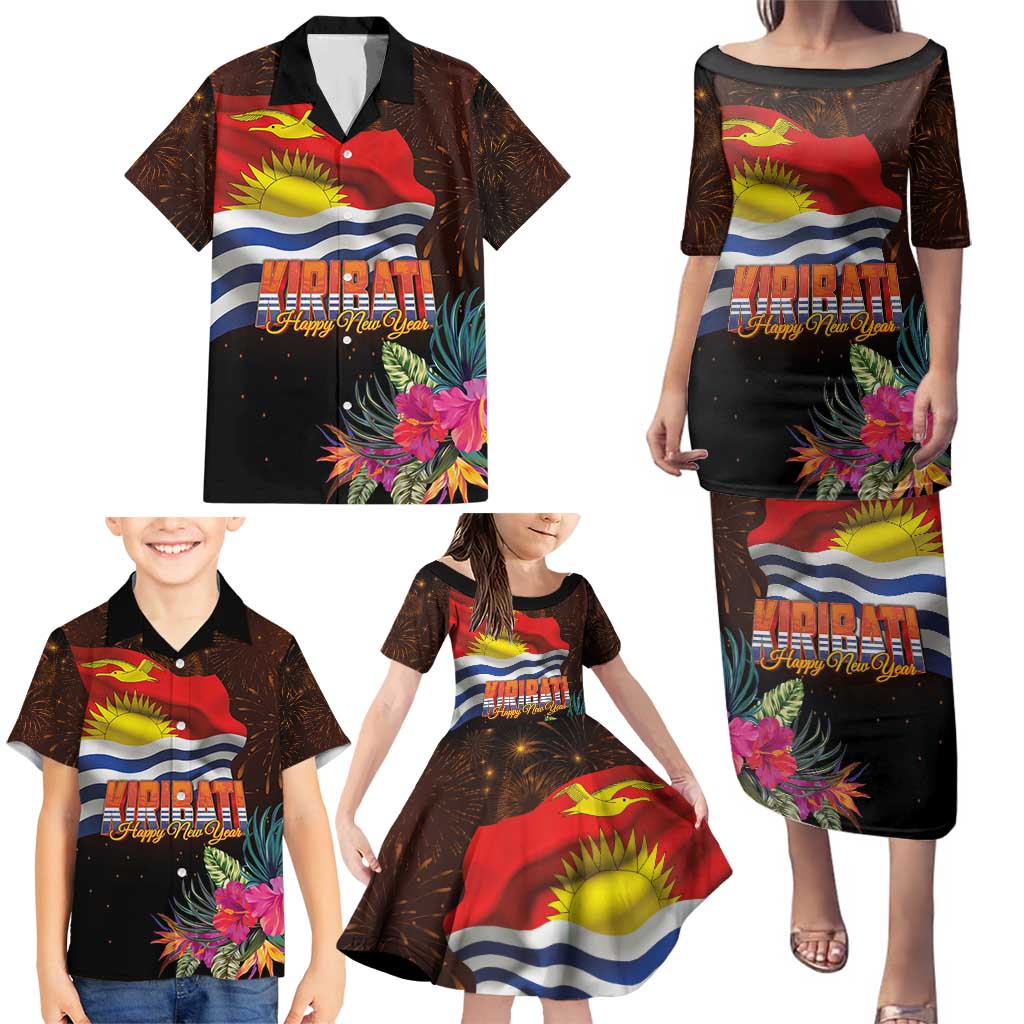 Kiribati Flag and Fireworks Family Matching Puletasi and Hawaiian Shirt First Place Welcome the New Year - Polynesian Pride