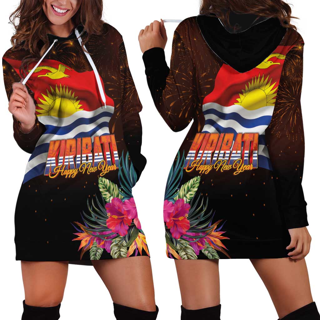 Kiribati Flag and Fireworks Hoodie Dress First Place Welcome the New Year - Polynesian Pride