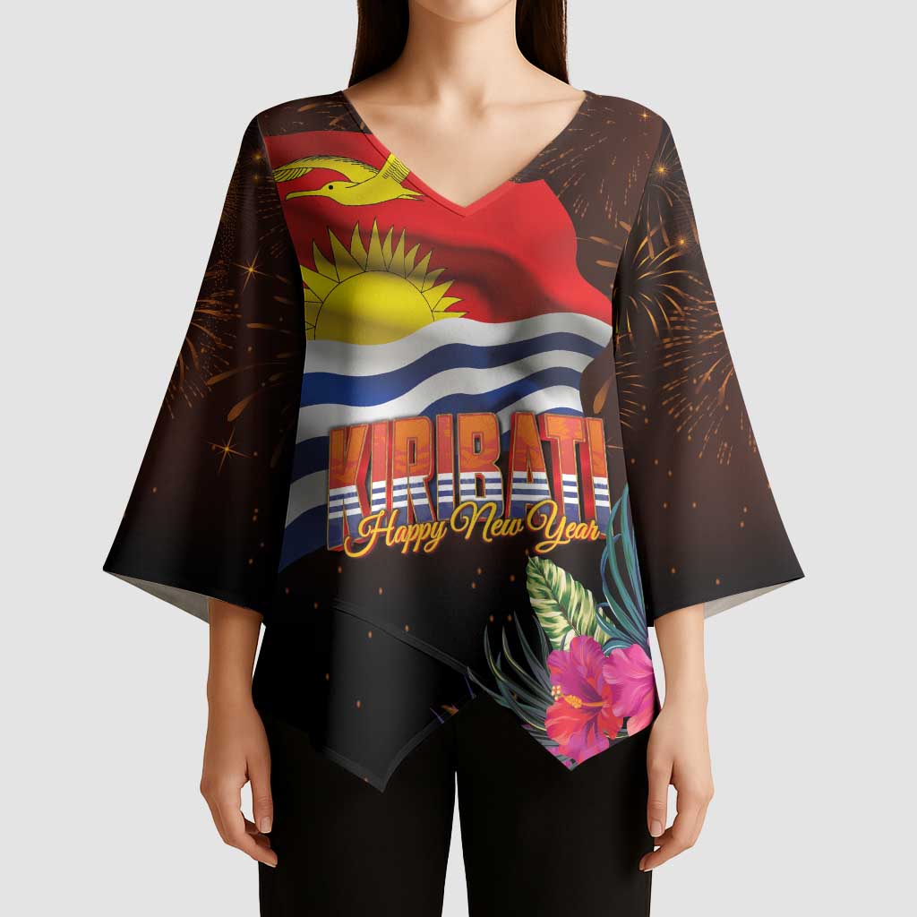 Kiribati Flag and Fireworks Kimono Sleeve Blouse First Place Welcome the New Year - Polynesian Pride