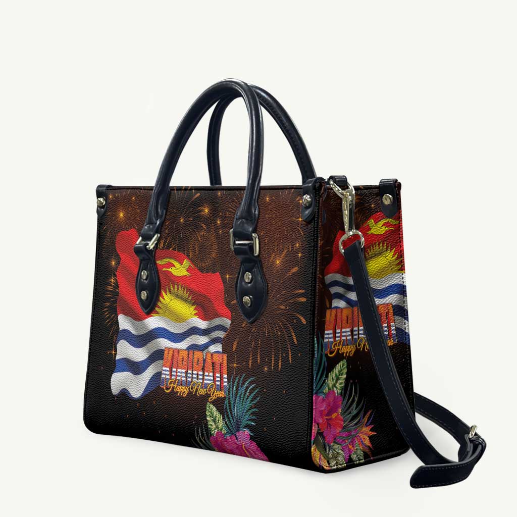 Kiribati Flag and Fireworks Leather Bag First Place Welcome the New Year - Polynesian Pride