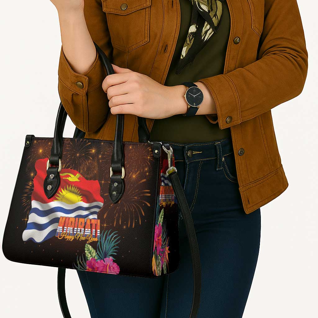 Kiribati Flag and Fireworks Leather Bag First Place Welcome the New Year - Polynesian Pride