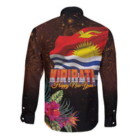 Kiribati Flag and Fireworks Long Sleeve Button Shirt First Place Welcome the New Year - Polynesian Pride