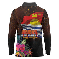Kiribati Flag and Fireworks Long Sleeve Polo Shirt First Place Welcome the New Year - Polynesian Pride