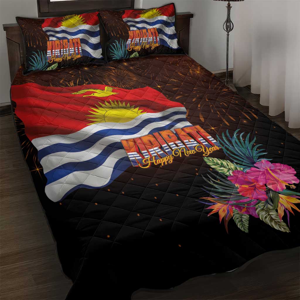 Kiribati Flag and Fireworks Quilt Bed Set First Place Welcome the New Year - Polynesian Pride