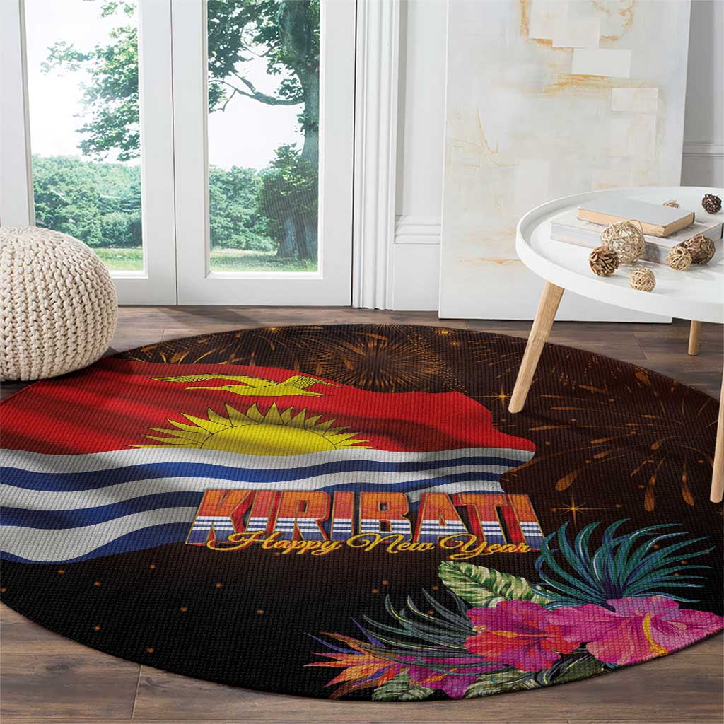 Kiribati Flag and Fireworks Round Carpet First Place Welcome the New Year - Polynesian Pride