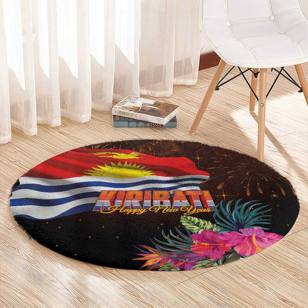 Kiribati Flag and Fireworks Round Carpet First Place Welcome the New Year - Polynesian Pride