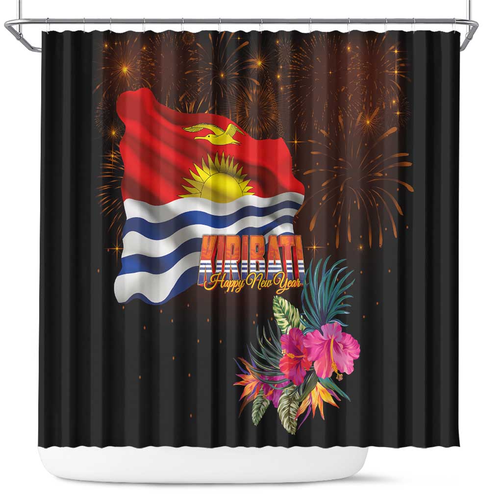 Kiribati Flag and Fireworks Shower Curtain First Place Welcome the New Year - Polynesian Pride