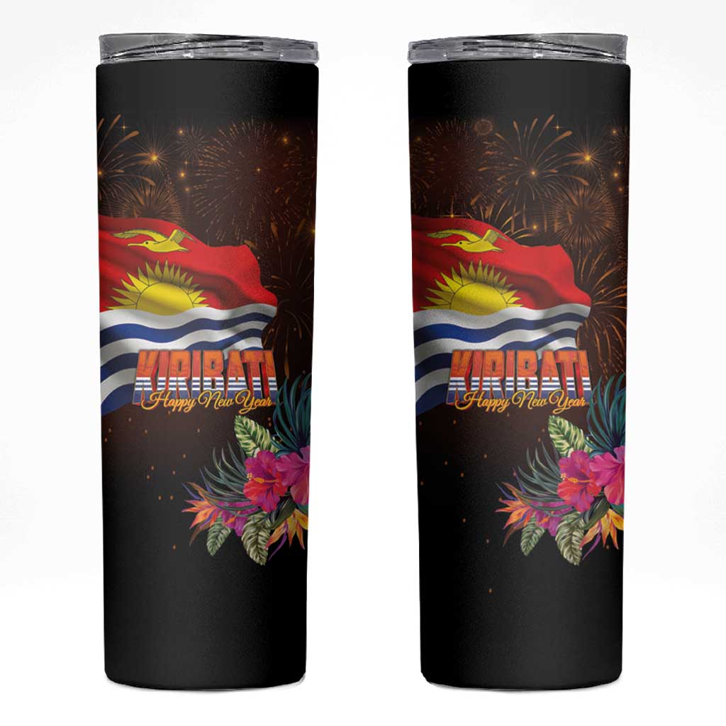 Kiribati Flag and Fireworks Skinny Tumbler First Place Welcome the New Year - Polynesian Pride