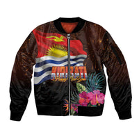 Kiribati Flag and Fireworks Sleeve Zip Bomber Jacket First Place Welcome the New Year - Polynesian Pride
