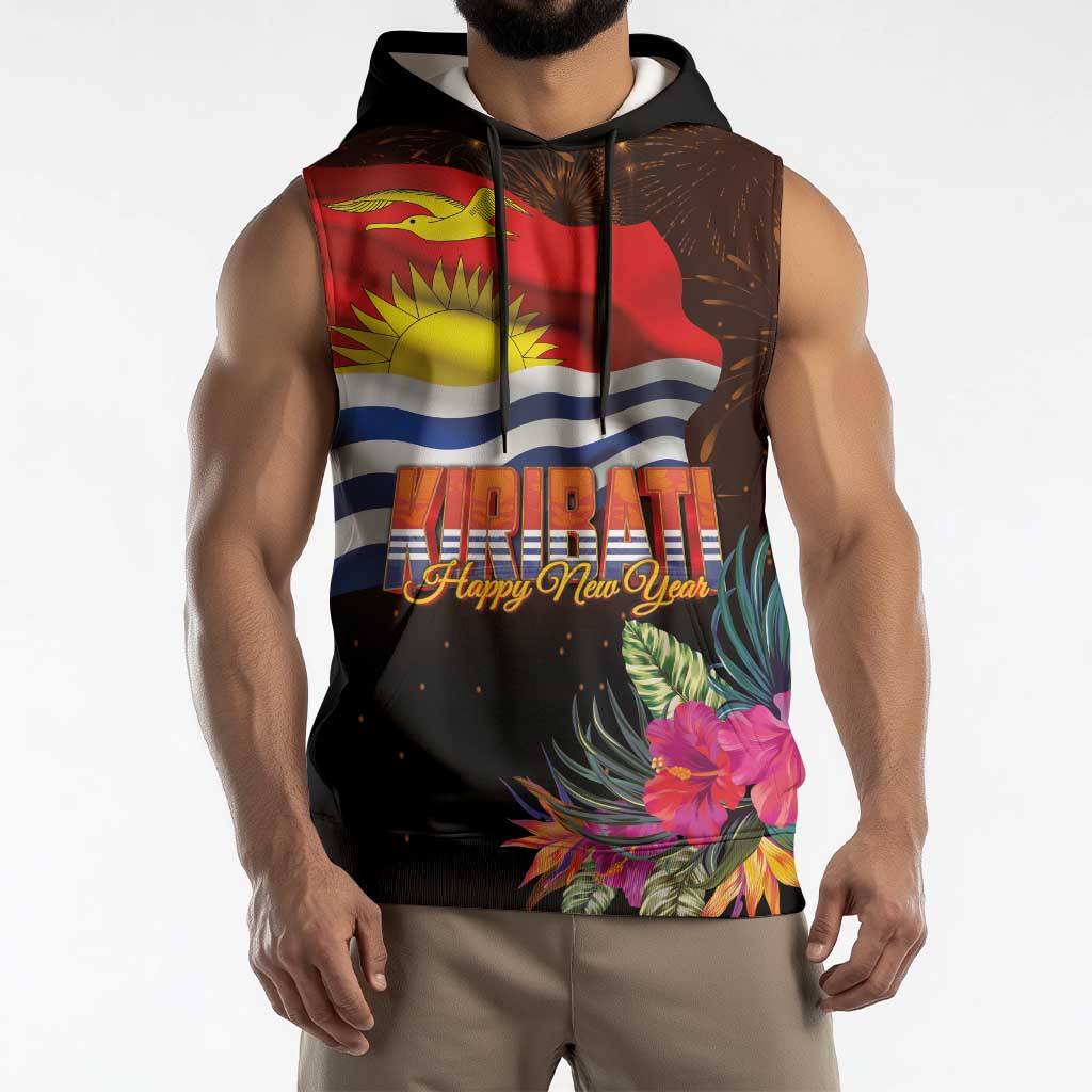 Kiribati Flag and Fireworks Sleeveless Hoodie First Place Welcome the New Year - Polynesian Pride