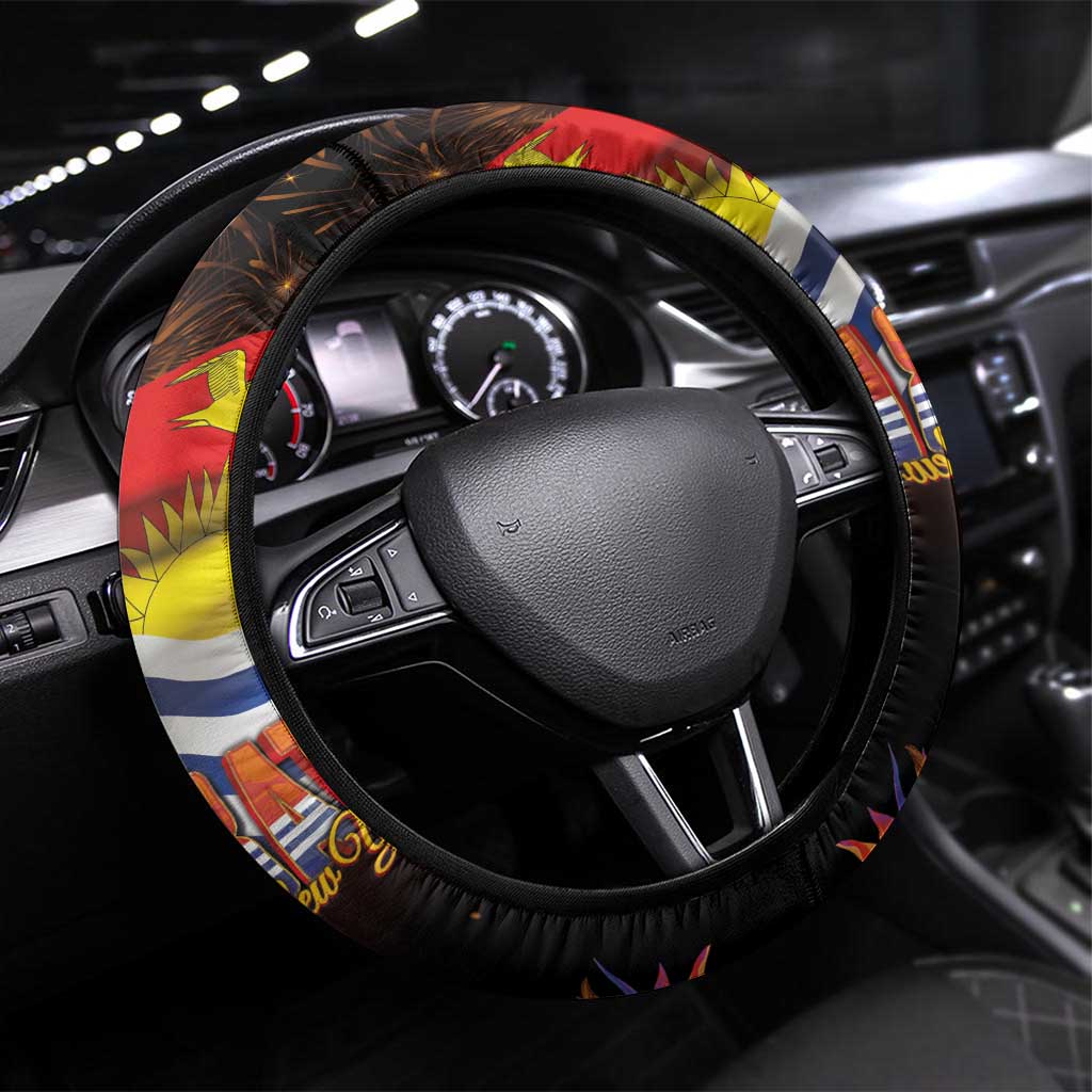 Kiribati Flag and Fireworks Steering Wheel Cover First Place Welcome the New Year - Polynesian Pride