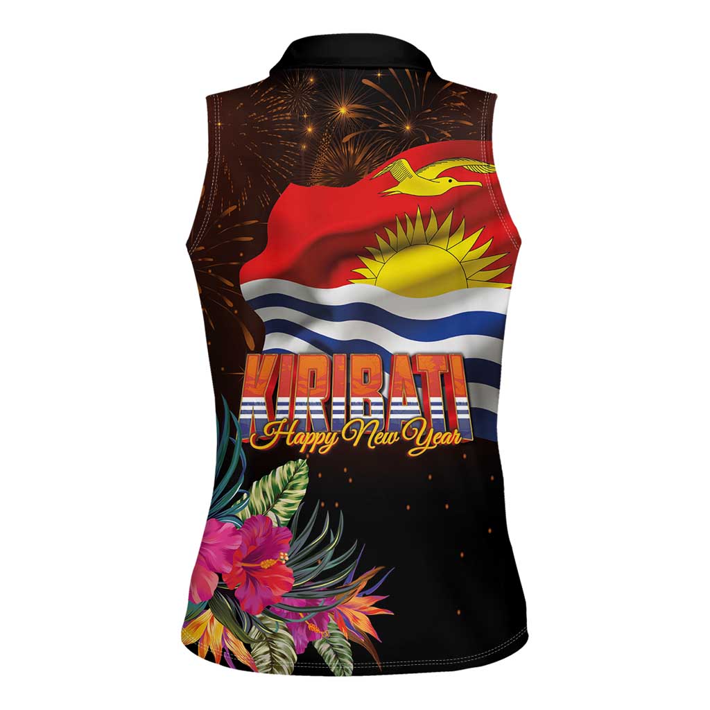 Kiribati Flag and Fireworks Women Sleeveless Polo Shirt First Place Welcome the New Year - Polynesian Pride