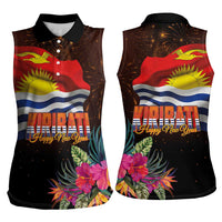 Kiribati Flag and Fireworks Women Sleeveless Polo Shirt First Place Welcome the New Year - Polynesian Pride