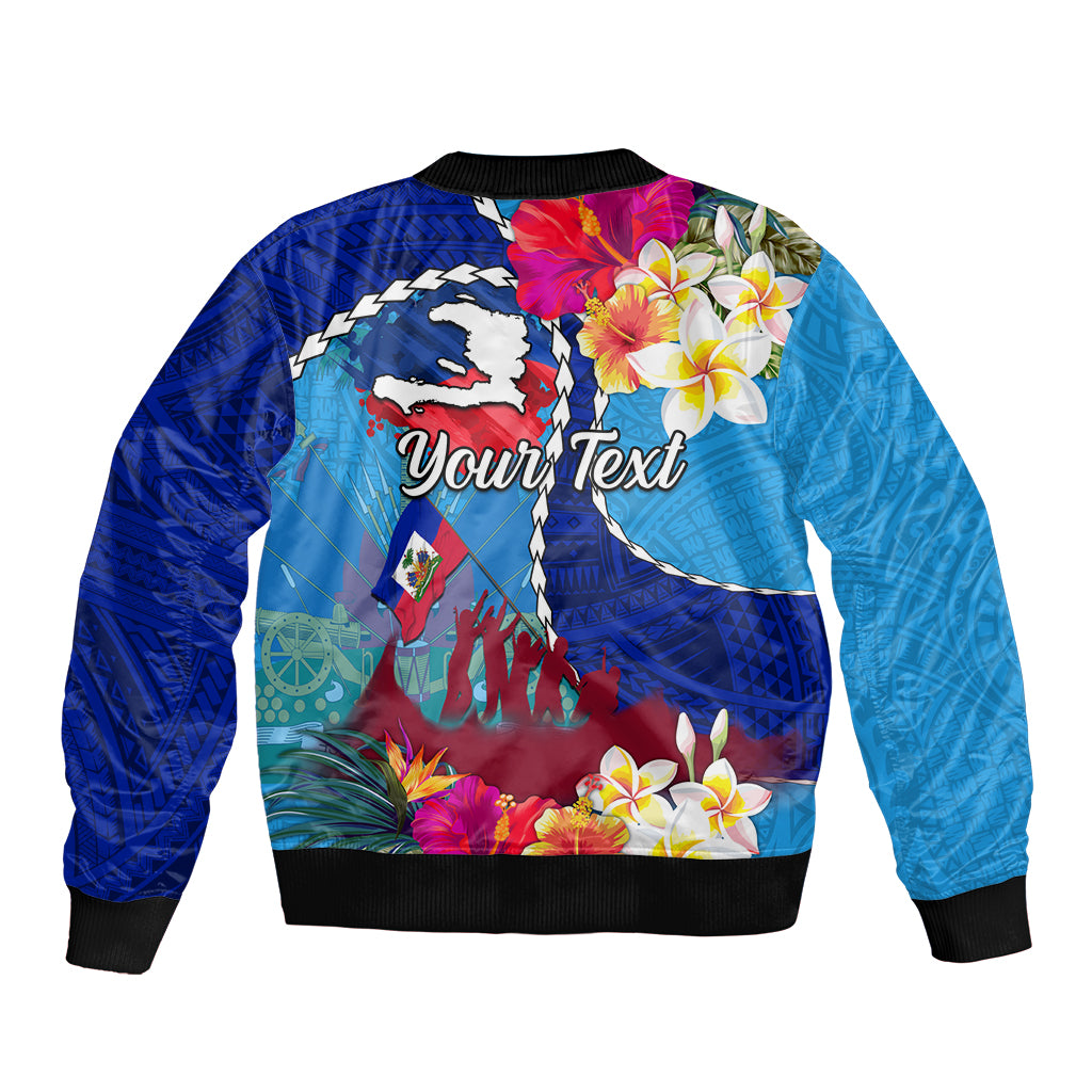 Personalised Haiti 220th Anniversary Independence Day Bomber Jacket Ayiti Flower with Polynesian Pattern LT03 - Polynesian Pride