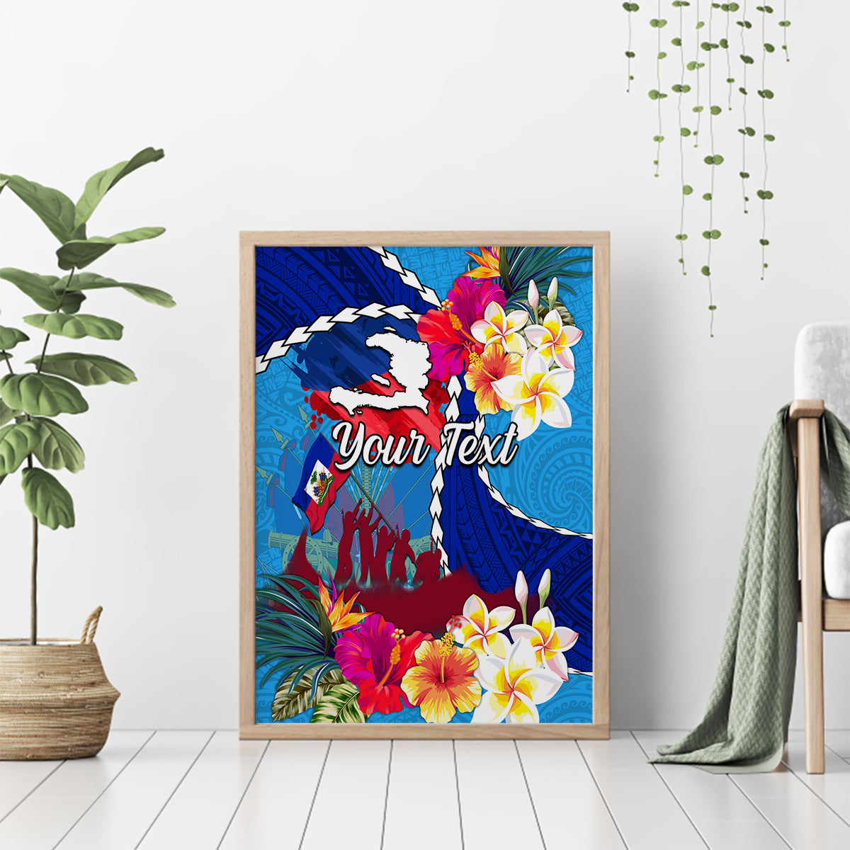 Personalised Haiti 220th Anniversary Independence Day Canvas Wall Art Ayiti Flower with Polynesian Pattern LT03 - Polynesian Pride