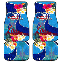 Personalised Haiti 220th Anniversary Independence Day Car Mats Ayiti Flower with Polynesian Pattern LT03 Blue - Polynesian Pride