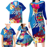 Personalised Haiti 220th Anniversary Independence Day Family Matching Long Sleeve Bodycon Dress and Hawaiian Shirt Ayiti Flower with Polynesian Pattern LT03 - Polynesian Pride