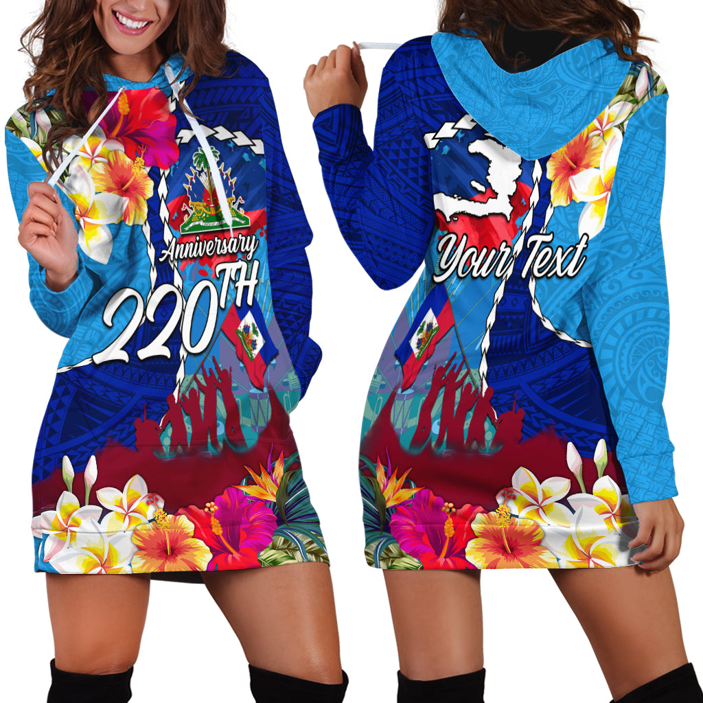 Personalised Haiti 220th Anniversary Independence Day Hoodie Dress Ayiti Flower with Polynesian Pattern LT03 - Polynesian Pride