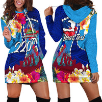 Personalised Haiti 220th Anniversary Independence Day Hoodie Dress Ayiti Flower with Polynesian Pattern LT03 - Polynesian Pride