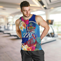 Personalised Haiti 220th Anniversary Independence Day Men Tank Top Ayiti Flower with Polynesian Pattern LT03 Blue - Polynesian Pride
