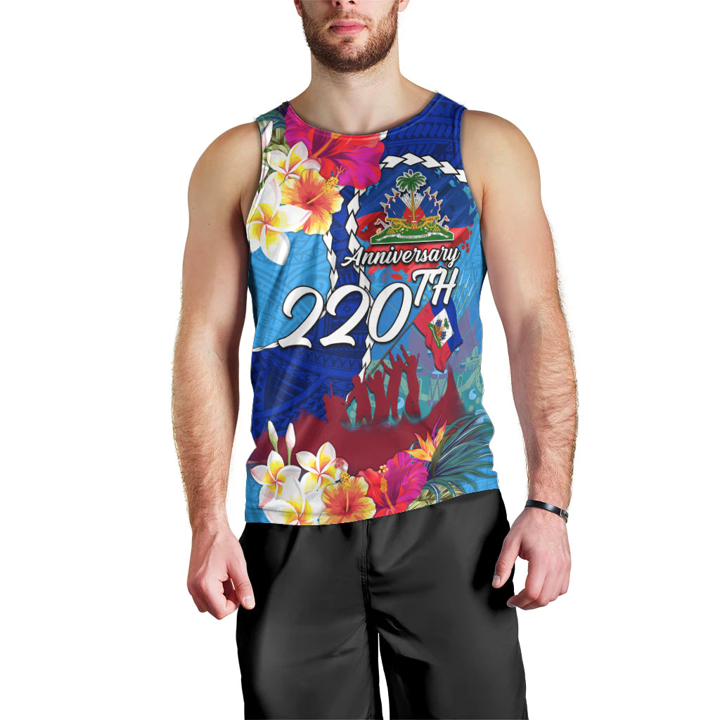Personalised Haiti 220th Anniversary Independence Day Men Tank Top Ayiti Flower with Polynesian Pattern LT03 - Polynesian Pride