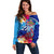 Personalised Haiti 220th Anniversary Independence Day Off Shoulder Sweater Ayiti Flower with Polynesian Pattern LT03 Women Blue - Polynesian Pride