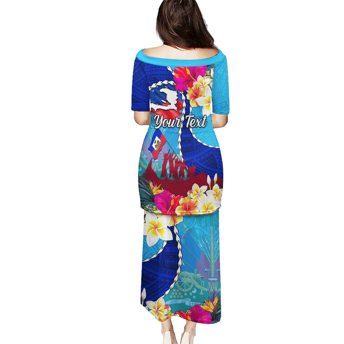 Personalised Haiti 220th Anniversary Independence Day Puletasi Ayiti Flower with Polynesian Pattern LT03 - Polynesian Pride