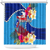Personalised Haiti 220th Anniversary Independence Day Shower Curtain Ayiti Flower with Polynesian Pattern LT03 Blue - Polynesian Pride