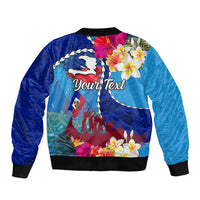 Personalised Haiti 220th Anniversary Independence Day Sleeve Zip Bomber Jacket Ayiti Flower with Polynesian Pattern LT03 - Polynesian Pride
