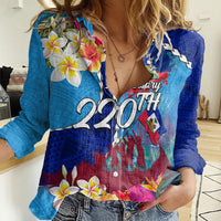 Personalised Haiti 220th Anniversary Independence Day Women Casual Shirt Ayiti Flower with Polynesian Pattern LT03 Female Blue - Polynesian Pride