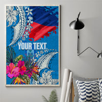Personalised Haiti Coat Of Arms Canvas Wall Art Repiblik d Ayiti Tropical Flower Blue Polynesian Pattern LT03 - Polynesian Pride