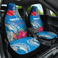 Personalised Haiti Coat Of Arms Car Seat Cover Repiblik d Ayiti Tropical Flower Blue Polynesian Pattern LT03 One Size Blue - Polynesian Pride
