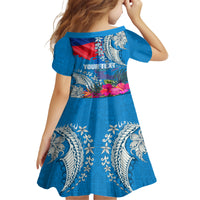 Personalised Haiti Coat Of Arms Family Matching Long Sleeve Bodycon Dress and Hawaiian Shirt Repiblik d Ayiti Tropical Flower Blue Polynesian Pattern LT03 - Polynesian Pride