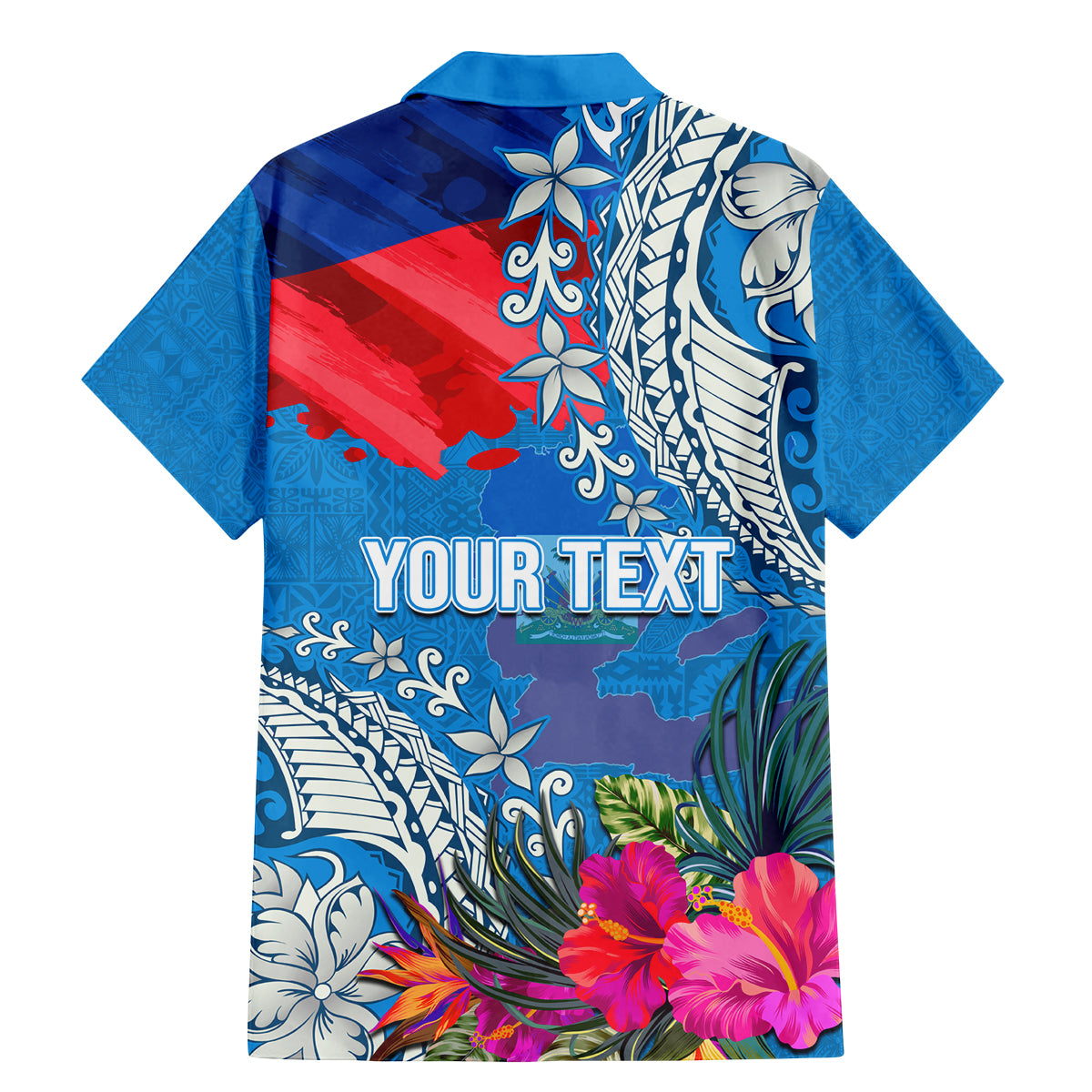 Personalised Haiti Coat Of Arms Family Matching Mermaid Dress and Hawaiian Shirt Repiblik d Ayiti Tropical Flower Blue Polynesian Pattern LT03 - Polynesian Pride